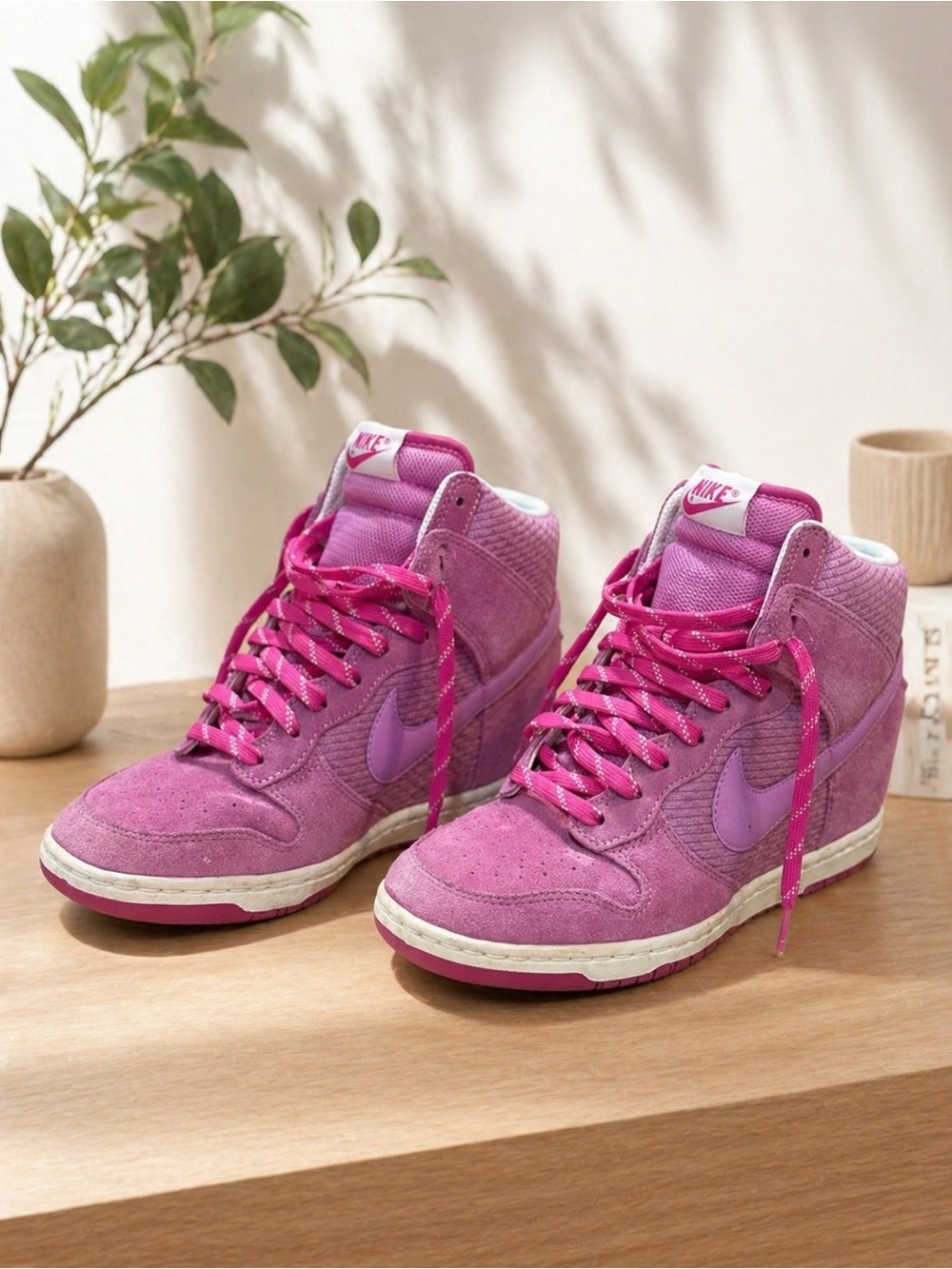 Nike Women's High-Top Sneakers in Bright Pink Suede